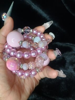 Pink Beaded Weap Bracelet Stack